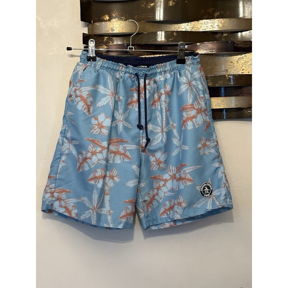 Original Penguin Swim Boys Size 7 Swim Trunks 23 Inch Waist 5 Inch Inseam Blue